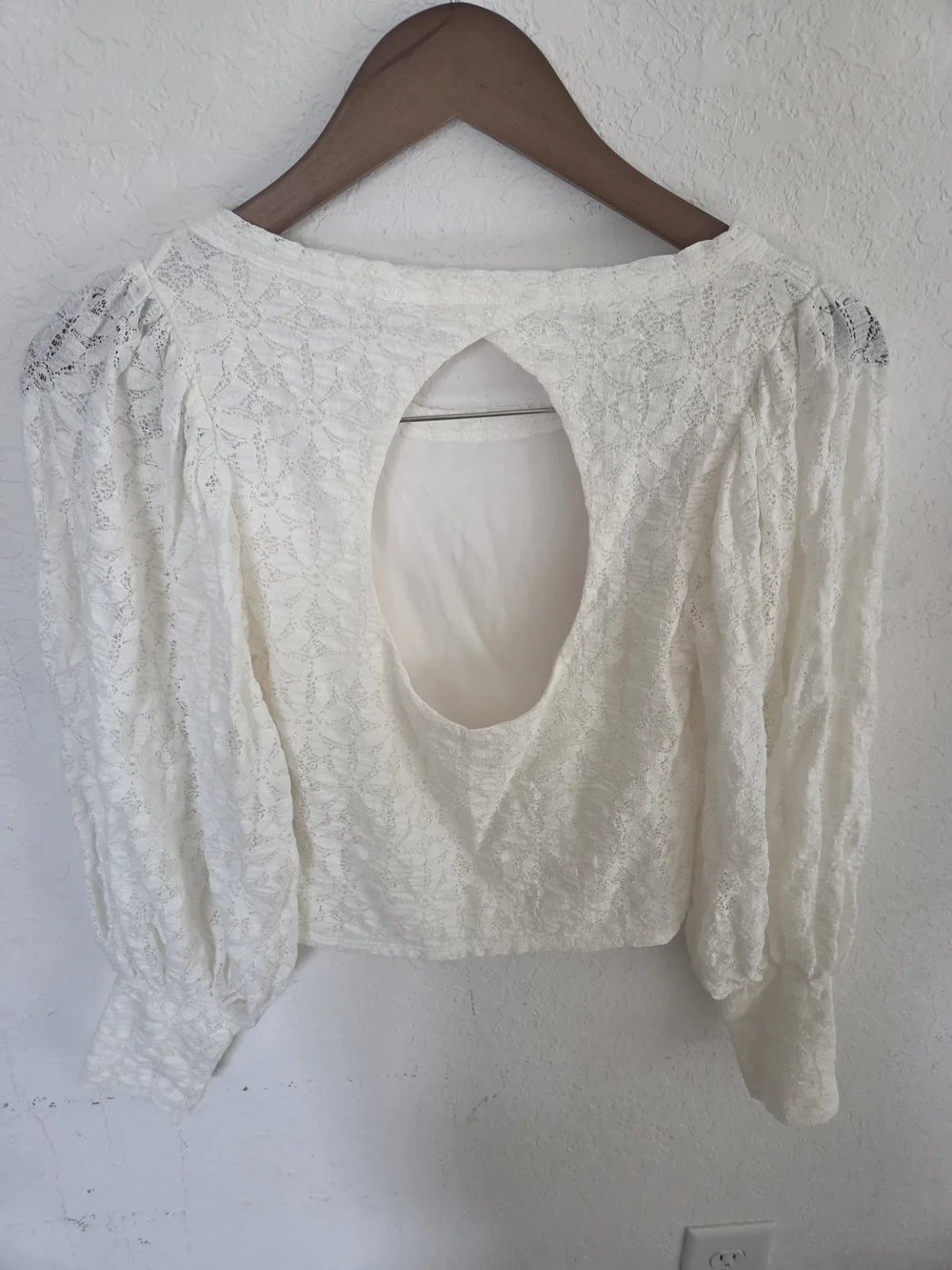 NWT Free People Jasmine Lace Top Small Ivory White Open Cutout Back Puff Sleeve